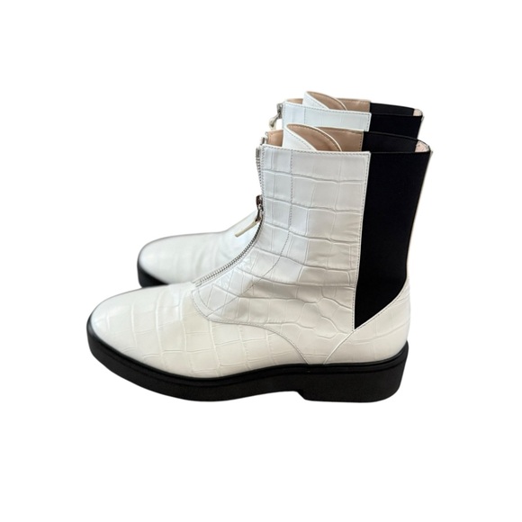 STUART WEITZMAN Lodge Zip Croc Embossed White Zipper Leather Boots - Picture 3 of 12